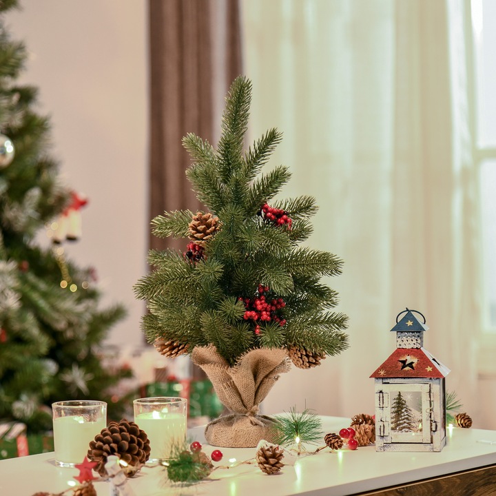 Produktbild Homcom Künstlicher Weihnachtsbaum für den Tisch mit Sockel in Sackleine verpackt