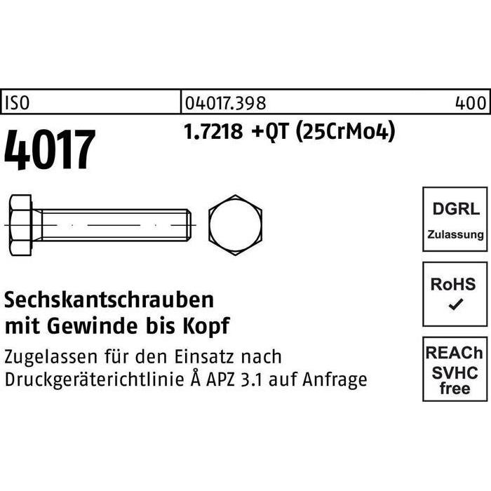 Bufab, Schrauben, Sechskantschraube ISO 4017 VG M 12 x 60 1.7218 +QT (25CrMo4) (100 Schrauben pro Stück)