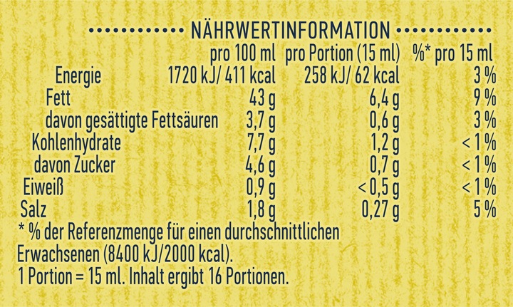 Nutritional values and ingredients Hellmann's Cheese sauce (290 g)