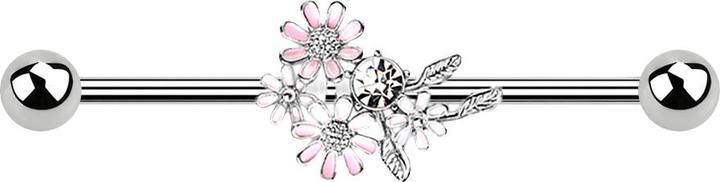 Produktbild Star Piercing Barbell silber mit Blumenstrauss (Messing, Chirurgenstahl 316L)