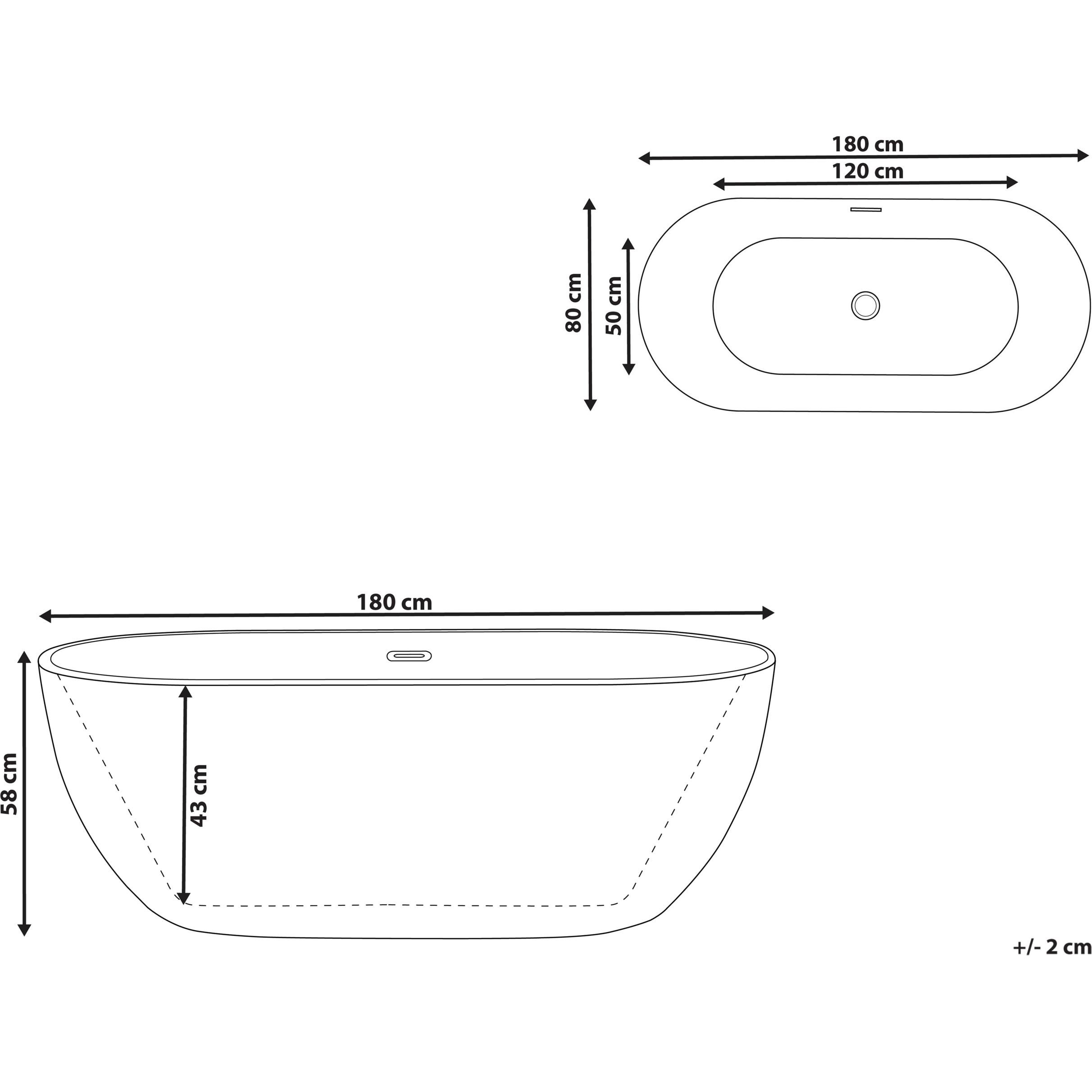 Thumbnail - Beliani, Badewanne, Badewanne freistehend weiss oval 180 x 80 cm CARRERA (228 l, 180 cm, 80 cm)