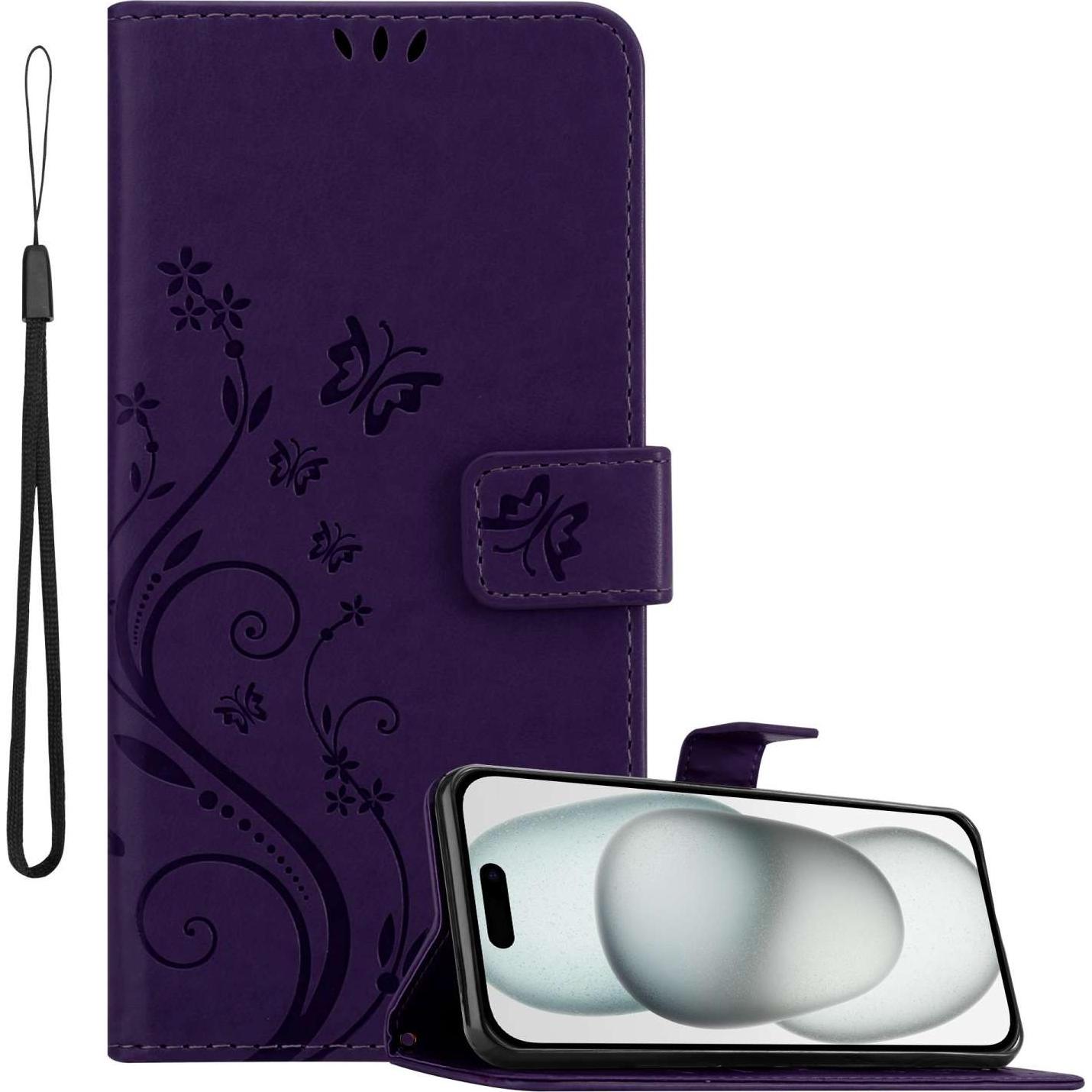 Cadorabo Hülle für Apple iPhone 15 mit Blumen Muster (Apple iPhone 15), Smartphone Hülle, Violett
