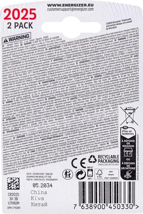 Image du produit Energizer CR2025 Lithium (2 pcs, CR2025, 150 mAh)