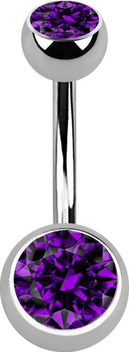 Immagine prodotto Star Piercing Banana d'argento con due sfere di cristallo d'argento viola (senza ottone, Titanio G23)