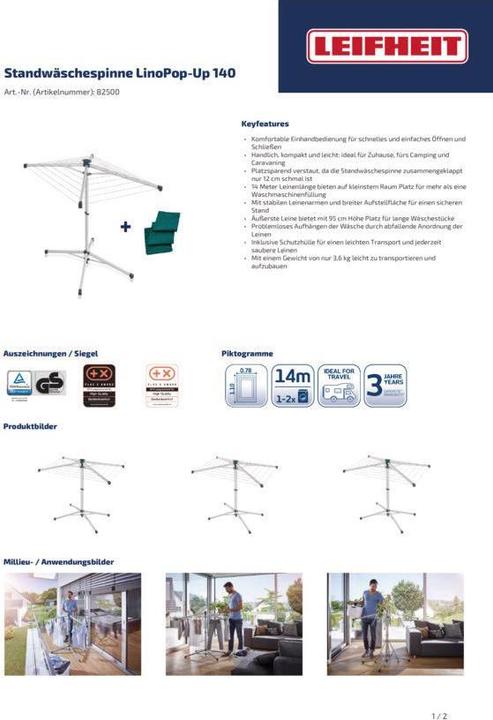 Productafbeelding Leifheit Lino Pop-up 140 (14 m)