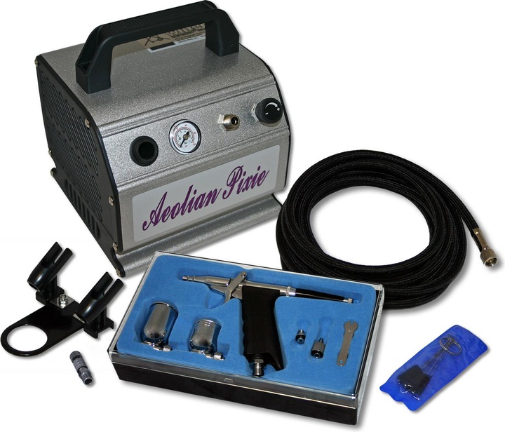 Actual product image Wiltec Airbrush Compressor Set for Beginners with AS176 0.3L Pressure Tank 1 Gun and Multiple Accessories