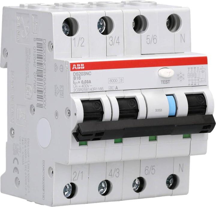 Actual product image ABB DS203NCA-B16/0,03 FI/LS switch DS203NCA-B16/0,03 6kA, 3P+N, type A, B 16, 3