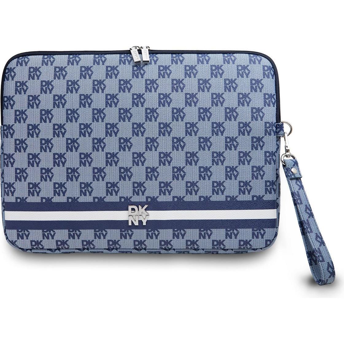 DKNY PU Leather Checkered Pattern and Stripe Laptop Sleeve 13/14" Blue (14"), Notebooktasche, Blau