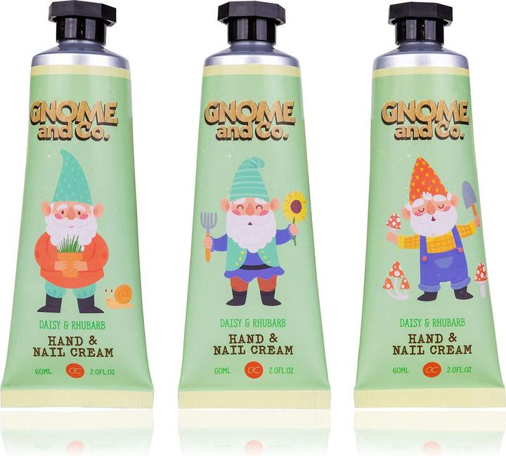 Accentra Hand- & Nagelcreme GNOME & CO. in Tube, 60ml, 3 Motive sortiert, Duft: Daisy & Rhubarb, Farbe: hellg (60 ml)