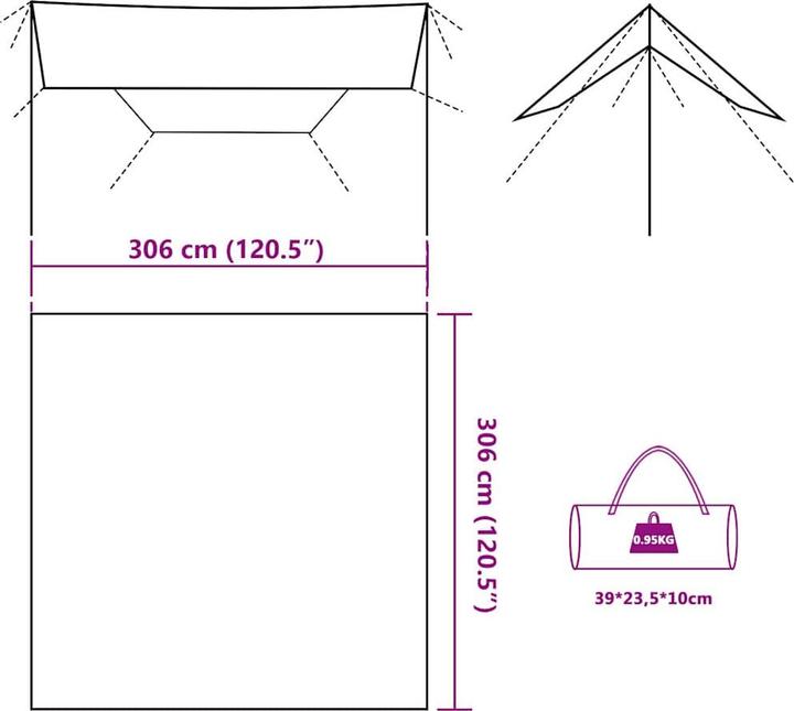 Produktbild VidaXL Tarp Sonnensegel Hängematte Zeltplane Braun 406x306cm Wasserdicht (Tarp, 1.15 kg)