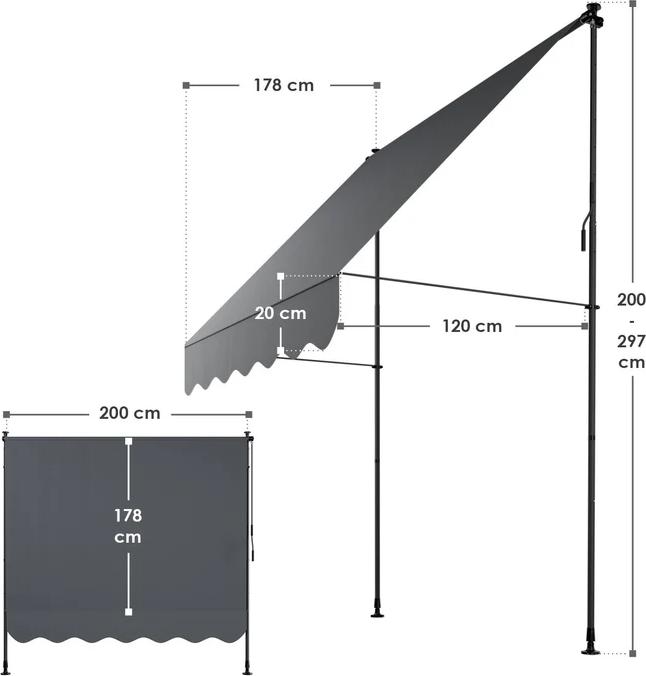 Image du produit Juskys Klemmmarkise Kapstadt 150x120 cm Grau (1.50 m)
