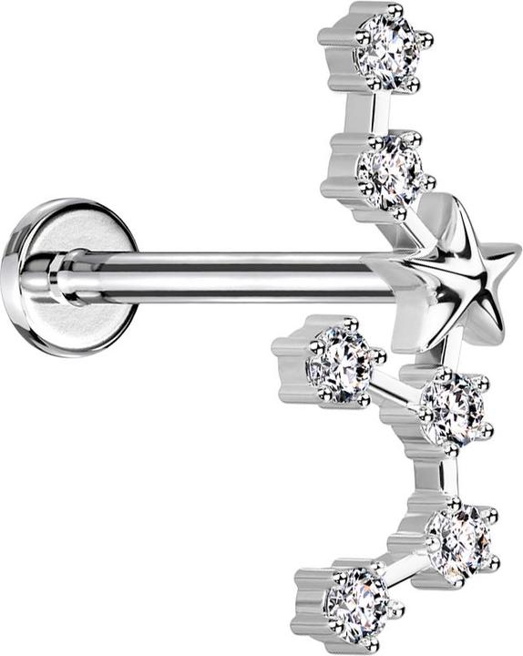 Actual product image Star Piercing Micro Labret inner thread silver star sign Sagittarius with crystals (Surgical steel 316L, Brass)