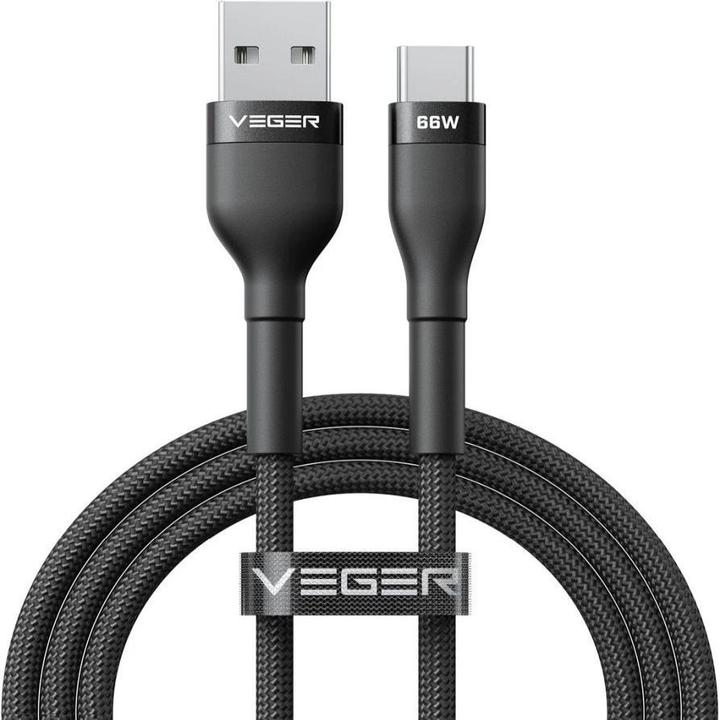 Produktbild Veger Cable Cable USB A to Typ C PD 11V 6A 66W AC04 1,2 m black (1.20 m, USB 2.0, 66 W)