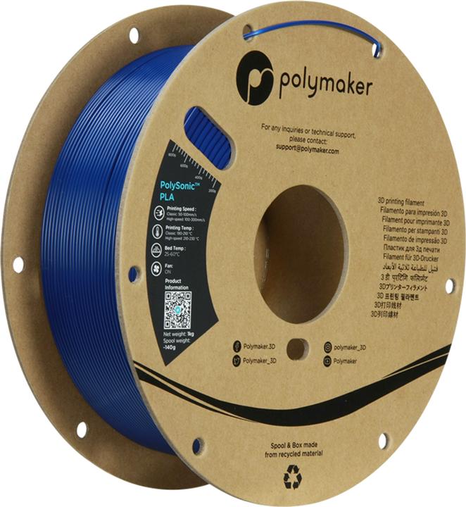 Productafbeelding Polymaker PolySonic PLA met hoge snelheid PRO (PLA-R, 1000 g, Blauw)