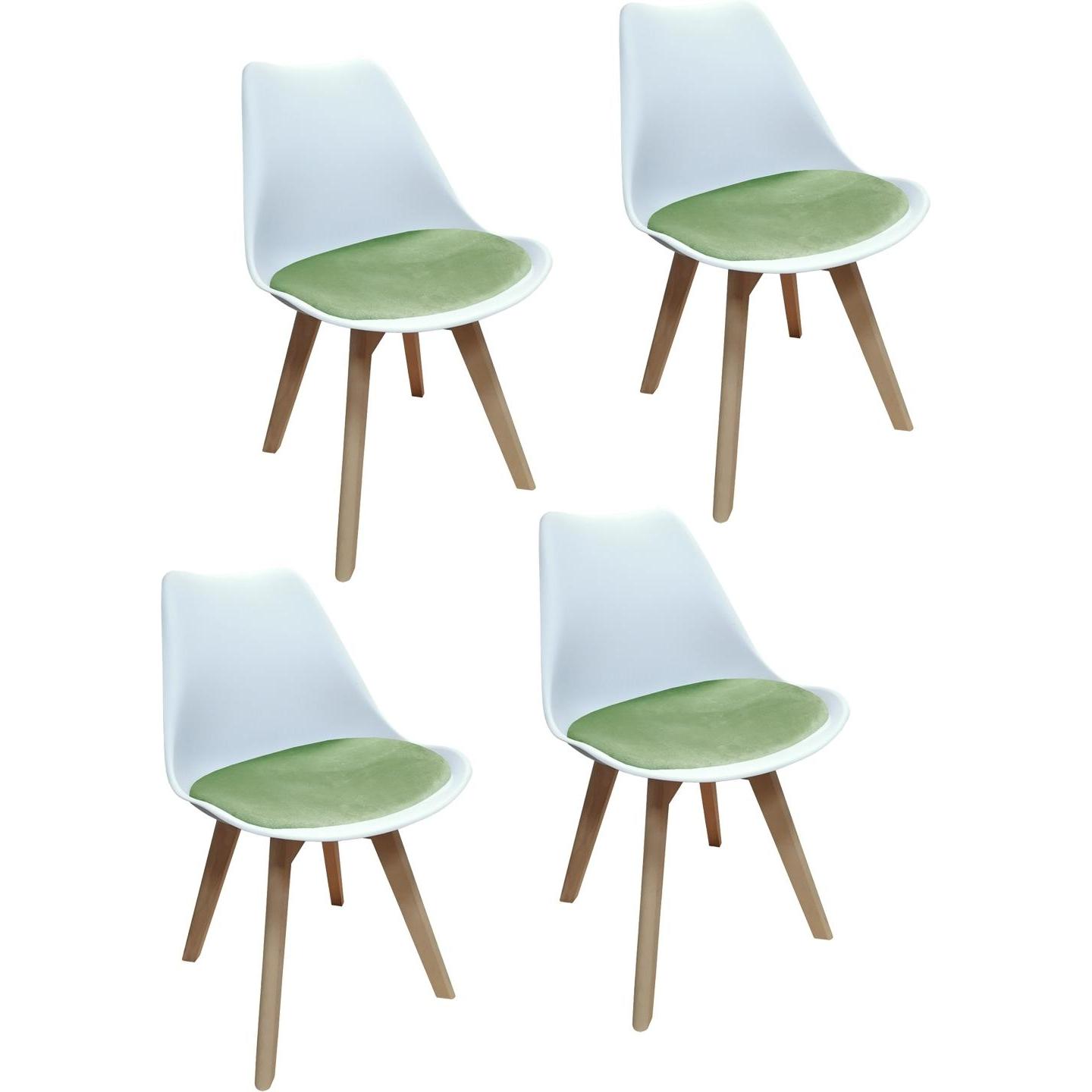 HTI-Living, Stühle, Esszimmerstuhl Samt 4er Set Atlanta Weiss/Hellgrün