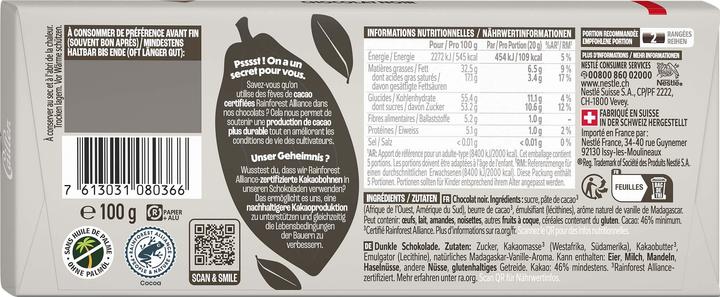 Nutritional values and ingredients Cailler Crémant Chocolate Bar (100 g)