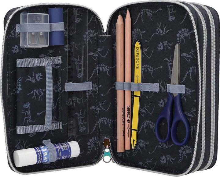 Actual product image Magni DEPESCHE DINO World Federtasche LED GALAXY T-rex 3-Fach gefüllt dunkelblau