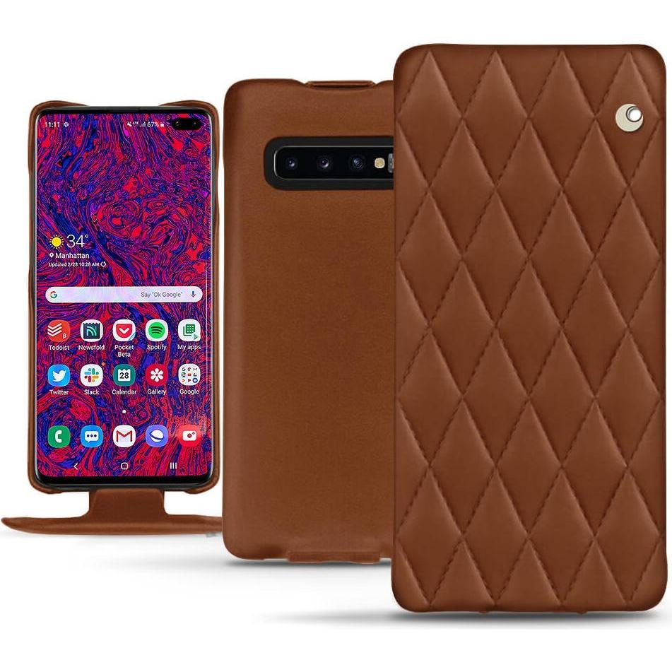 Noreve Lederschutzhülle vertikal (Samsung Galaxy S10+), Smartphone Hülle, Braun