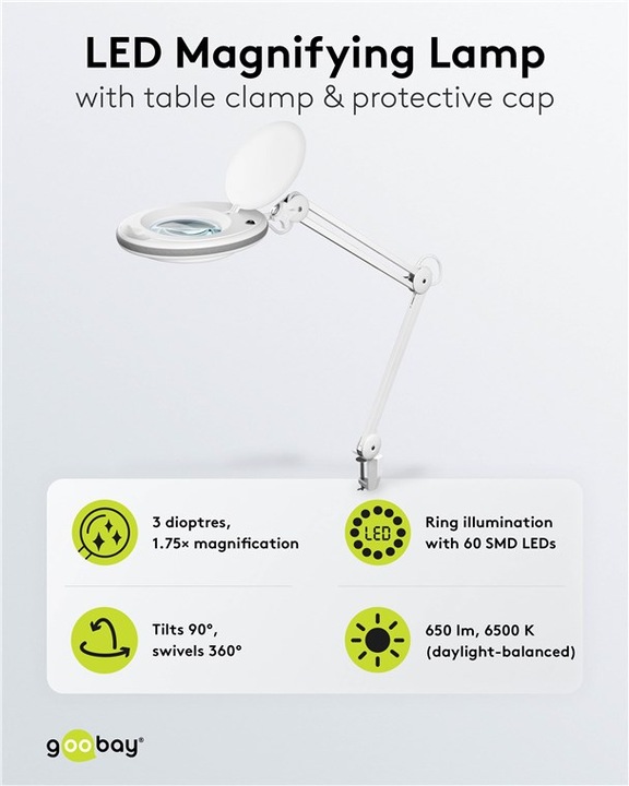 Actual product image Goobay LED clamp magnifier lamp, 8 W