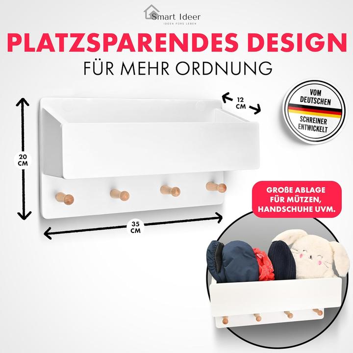 Image du produit Smart Ideer Kindergarderobe mit Holzablage und 4 Haken