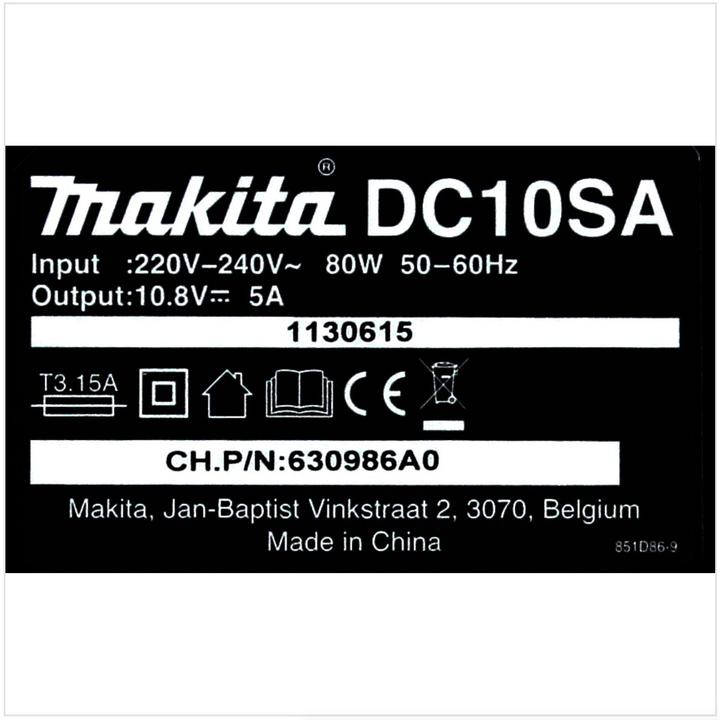 Produktbild Makita DC 10 SA 10,8 V Schnell Ladegerät für Li-Ion Akkus ( 197347-2 ) (10.8 V)