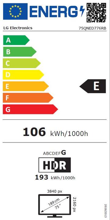 Label énergétique LG 75QNED776RB (75", QNED, 4K)