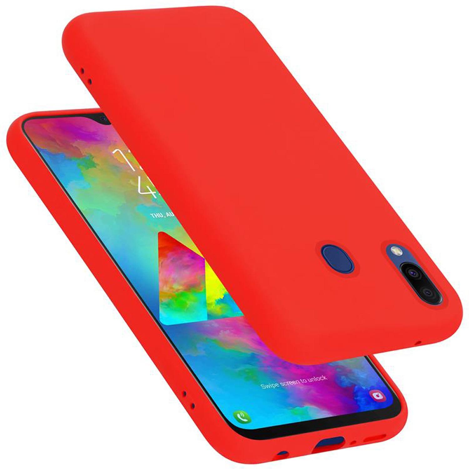 Cadorabo TPU Liquid Silicone Case Cover (Samsung Galaxy M20), Smartphone Hülle, Rot