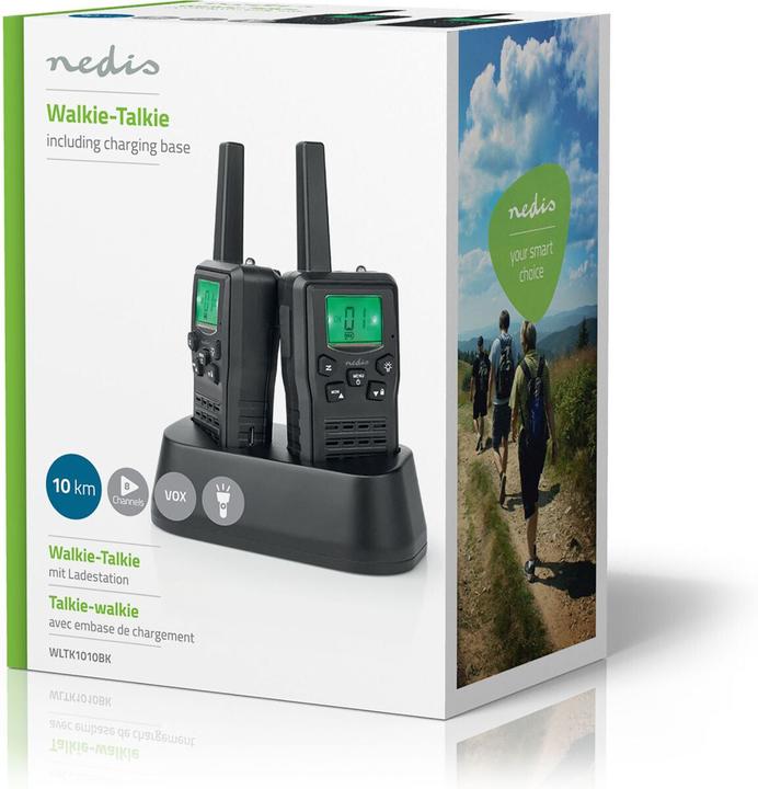 Actual product image Nedis Walkie-talkie set 2 handsets Up to 10 km Frequency channels: 8 PTT / VOX Up to 6 hours Charging (10 km)