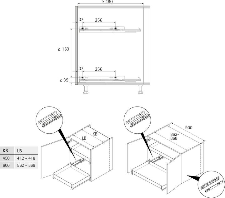 Actual product image Hettich Innenauszug Naro 200, Korpusbreite 450, anthrazit