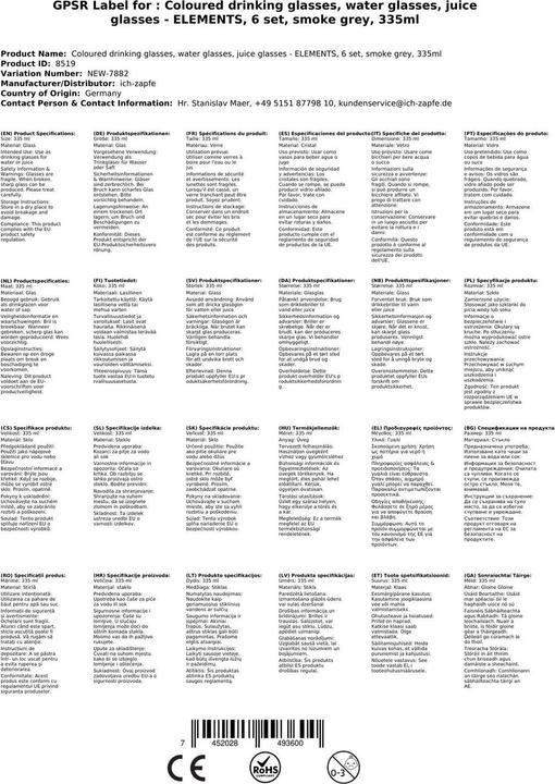 Actual product image Ich-zapfe Coloured drinking glasses ELEMENTS set of 6, smoky grey, 335 ml (0.34 l, 1x)