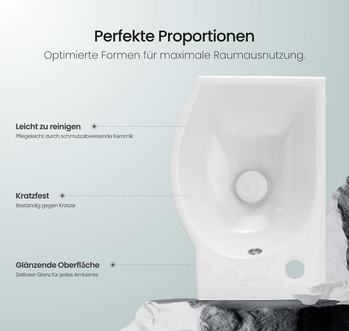 Produktbild Emke Wandwaschbecken 405 x 280 x 140 mm, Rechteckig, Keramik, Linkes Hahnloch, Strahlend weiss (280 mm, 405 mm)