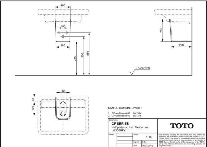 Actual product image TOTO CF half column 295x200x290mm white