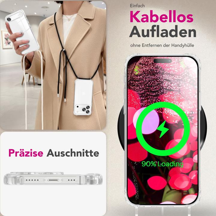 Produktbild Nalia Cover "Hangit" - Klare Hülle mit Band zum Umhängen, 160cm Handy Kette - Wearable Phone Case