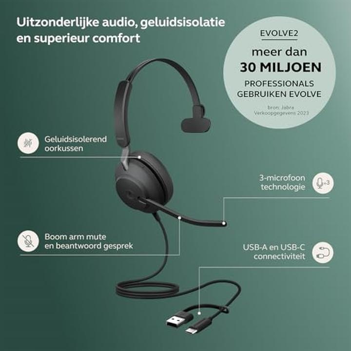 Image du produit GN Netcom JABRA Evolve2 40 SE UC Mono USB C/A (Filaire, USB-A)