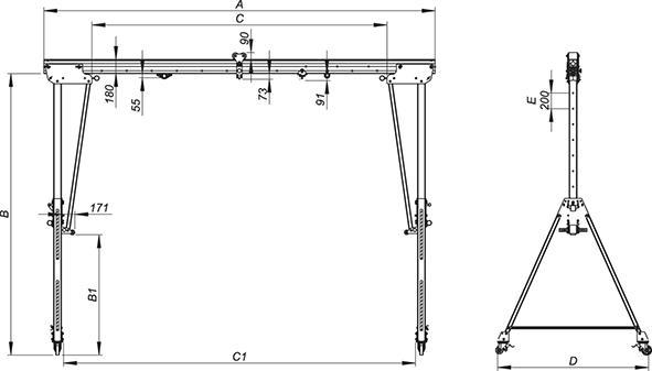 Produktbild Planeta Aluminium-Portalkran RLPK, Bauhöhe 2477 - 3877 mm, Breite 3000 mm