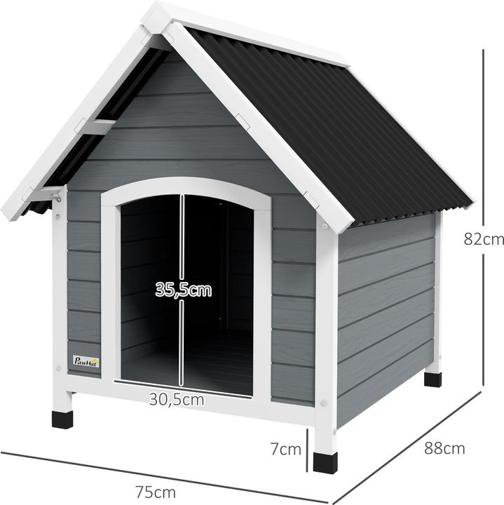 Produktbild PawHut Hundehütte Tannenholz, Kunststoff Grau (Hundehütte)