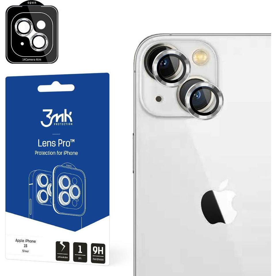 3MK Lens Protection Pro iPhone 15 6.1" srebrny/silver Ochrona na obiektyw aparatu z ramką montażową (1 Stück, Apple iPho...