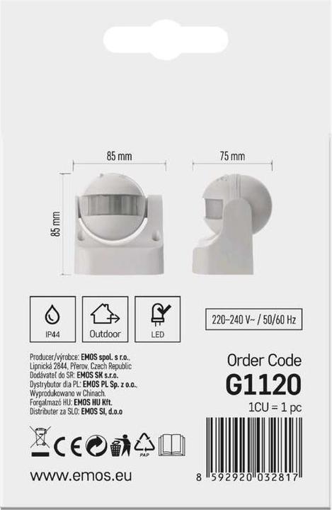 Actual product image Emos Motion detector (PIR sensor) IP44 1200W White (12 m)