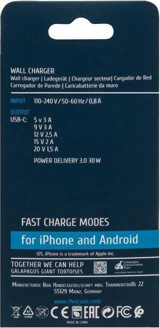 Produktbild Rivacase MOBILE CHARGER WALL/WHITE PS4193 (30 W, 2 Ports)