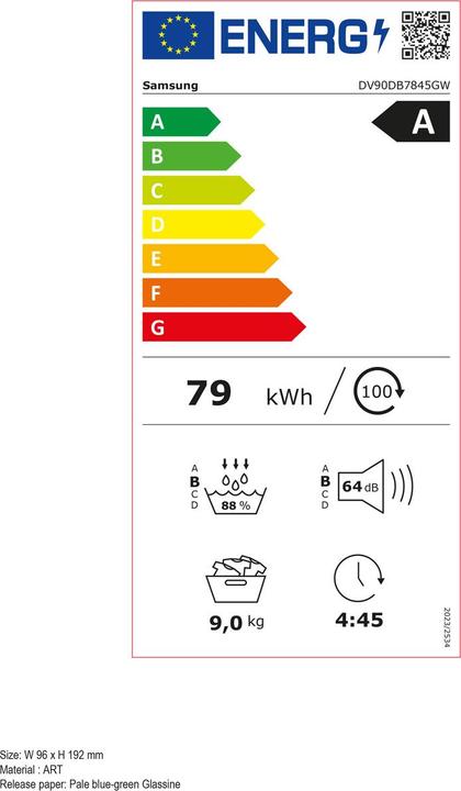 Label énergétique Samsung DV90DB7845GWU5 (9 kg, Droite)