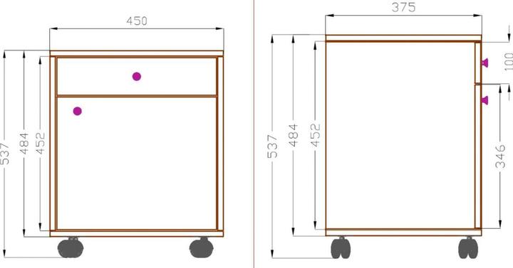 Image du produit VCM Armoire de bureau en bois Caisson roulant Masola avec tiroir (45 x 38 x 54 cm)