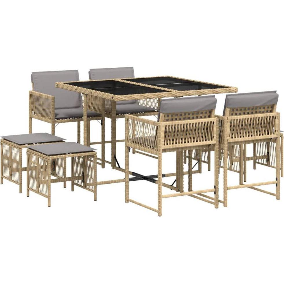 Thumbnail - VidaXL, Gartentisch + Balkontisch, Gartenmöbel Essgruppe Gartengarnitur 9tlg. Beigemischung Poly Rattan (110 cm)