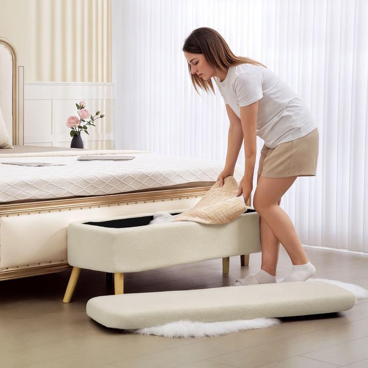 Image du produit Homcom Sitzbank Polyester, Kautschukholz Beige (42 cm)