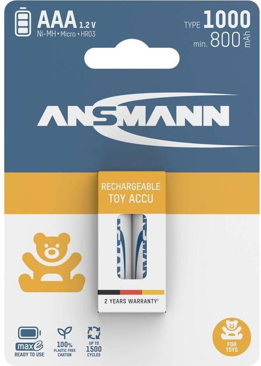 Produktbild Ansmann 1311-0029 Micro (AAA)-Akku NiMH 800 mAh 1.2 V 2 St. (2 Stk., AAA, 800 mAh)