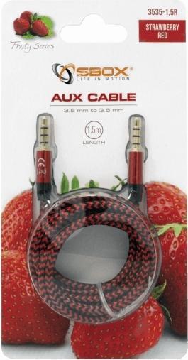 Actual product image Sbox AUX Cable 3.5mm to 3.5mm strawberry red 3535-1.5R (1.50 m)