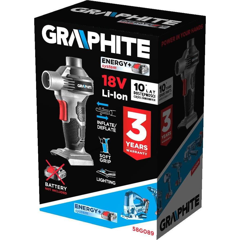Graphite, Laubsauger + Laubbläser, BATTERY PUMP ENERGY + 18V Lithium Ion WITHOUT BATTERY 58G089 (Akkubetrieb)