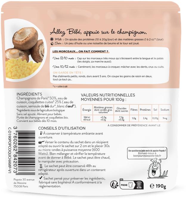 Valeurs nutritives et ingrédients Popote Die kleinen Stückchen - Pilze und Hörnli BIO (190 g)