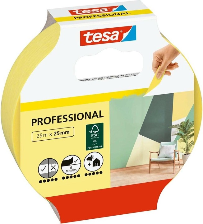 Produktbild tesa Malerkrepp PROFESSIONAL, Malerband für besonders präzises Abkleben (25 mm)