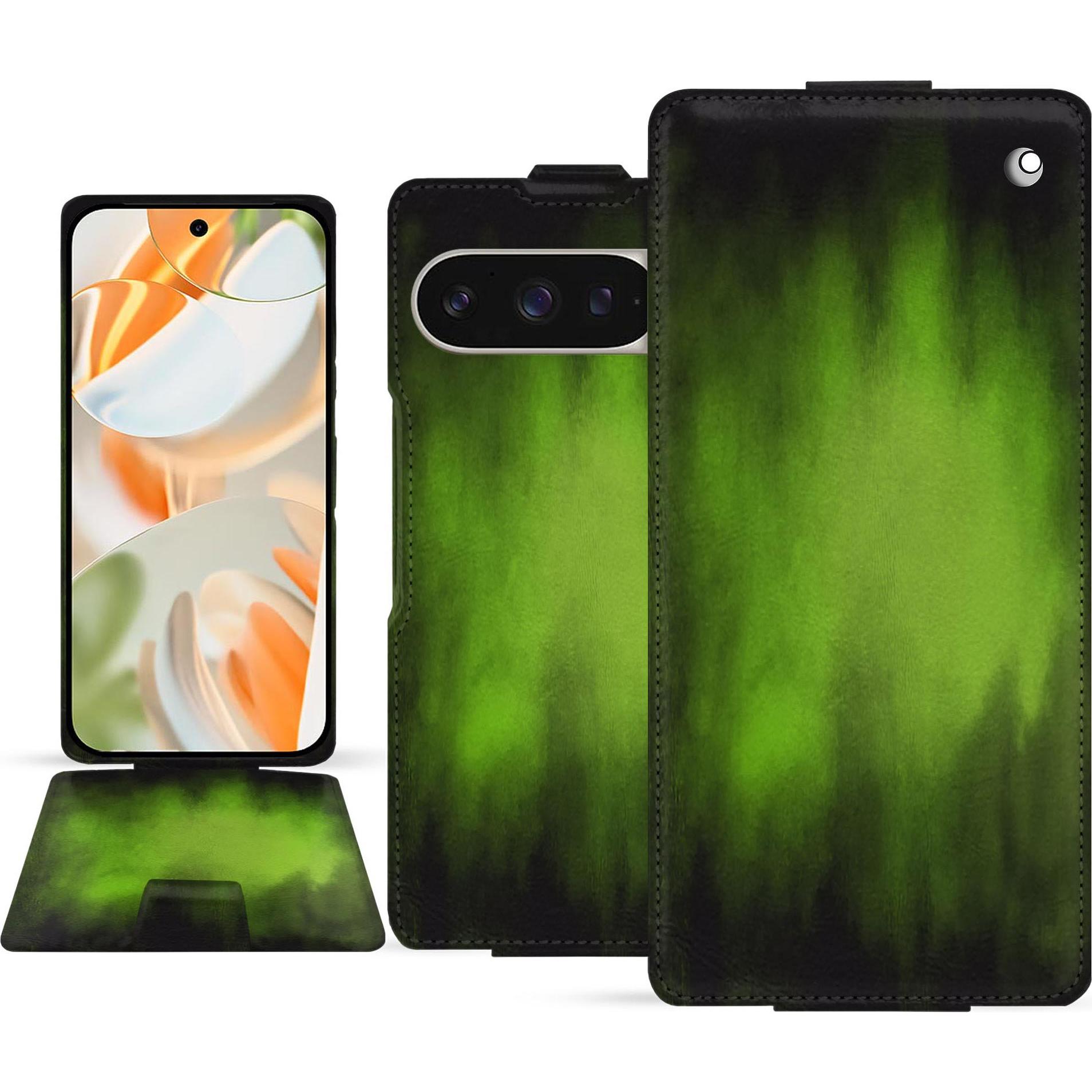 Noreve Lederschutzhülle vertikal (Google Pixel 9 Pro), Smartphone Hülle, Grün