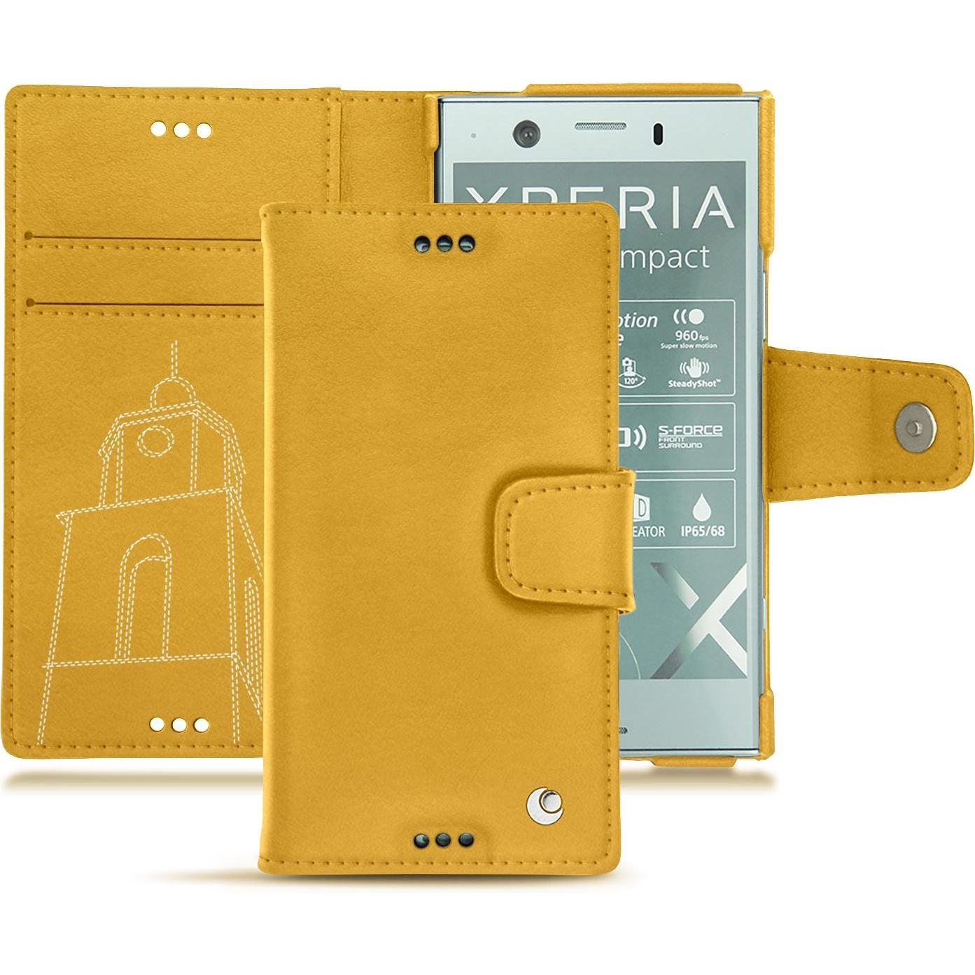 Noreve Lederschutzhülle Wallet (Sony Xperia XZ1 Compact), Smartphone Hülle, Gelb